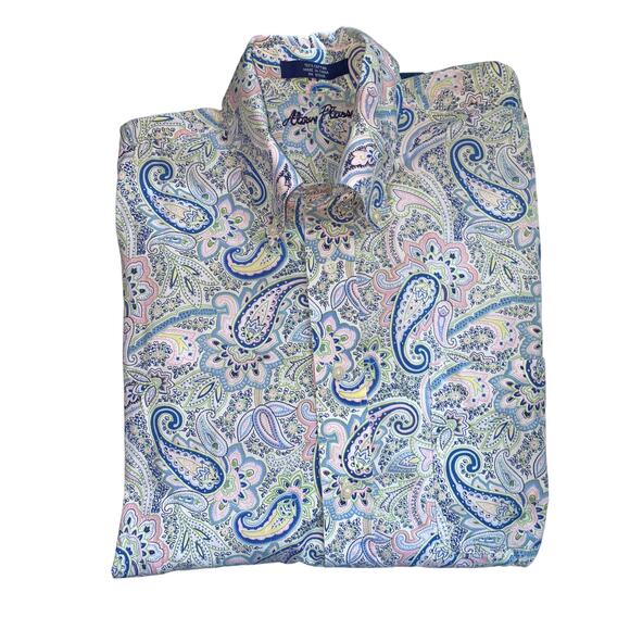 Alan Flusser Paisley Print Long Sleeved Button Down chest pocket Shirt Large - Picture 1 of 13